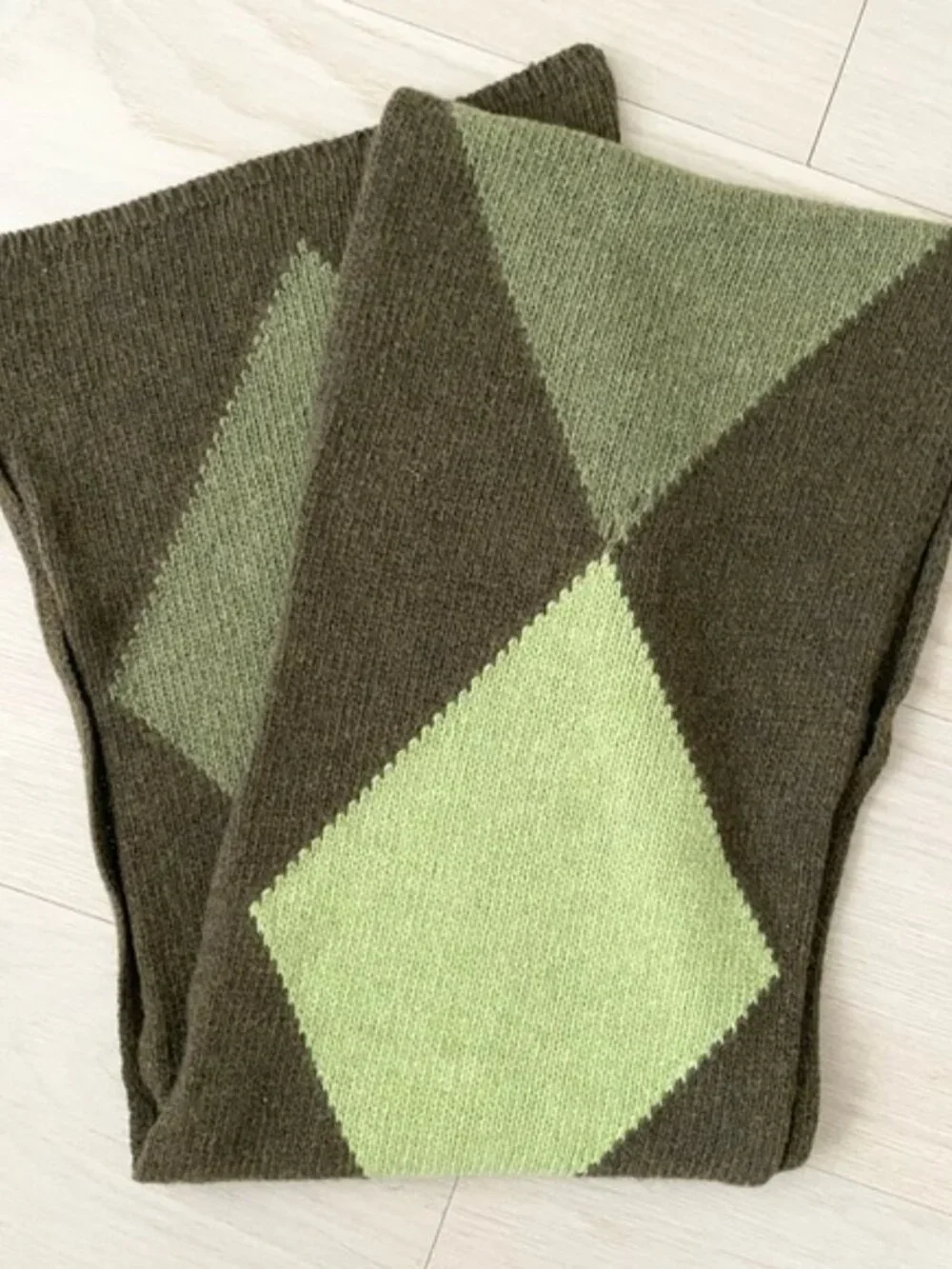 Olive Green Argyle Wool Blend Scarf Made in Italy Preppy Academia Winter Wrap